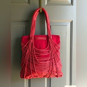 Rare Y2K Diesel Canvas & Leather Shibari Rope Hobo Bag Red